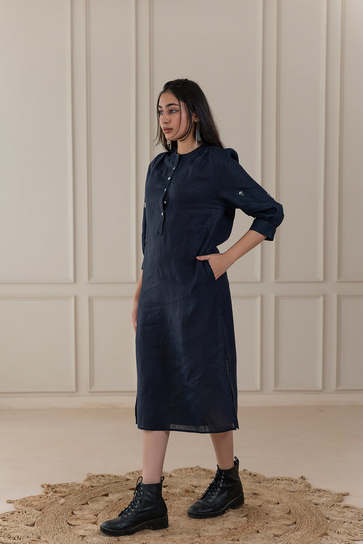 JULIETTE LINEN DRESS - Blue