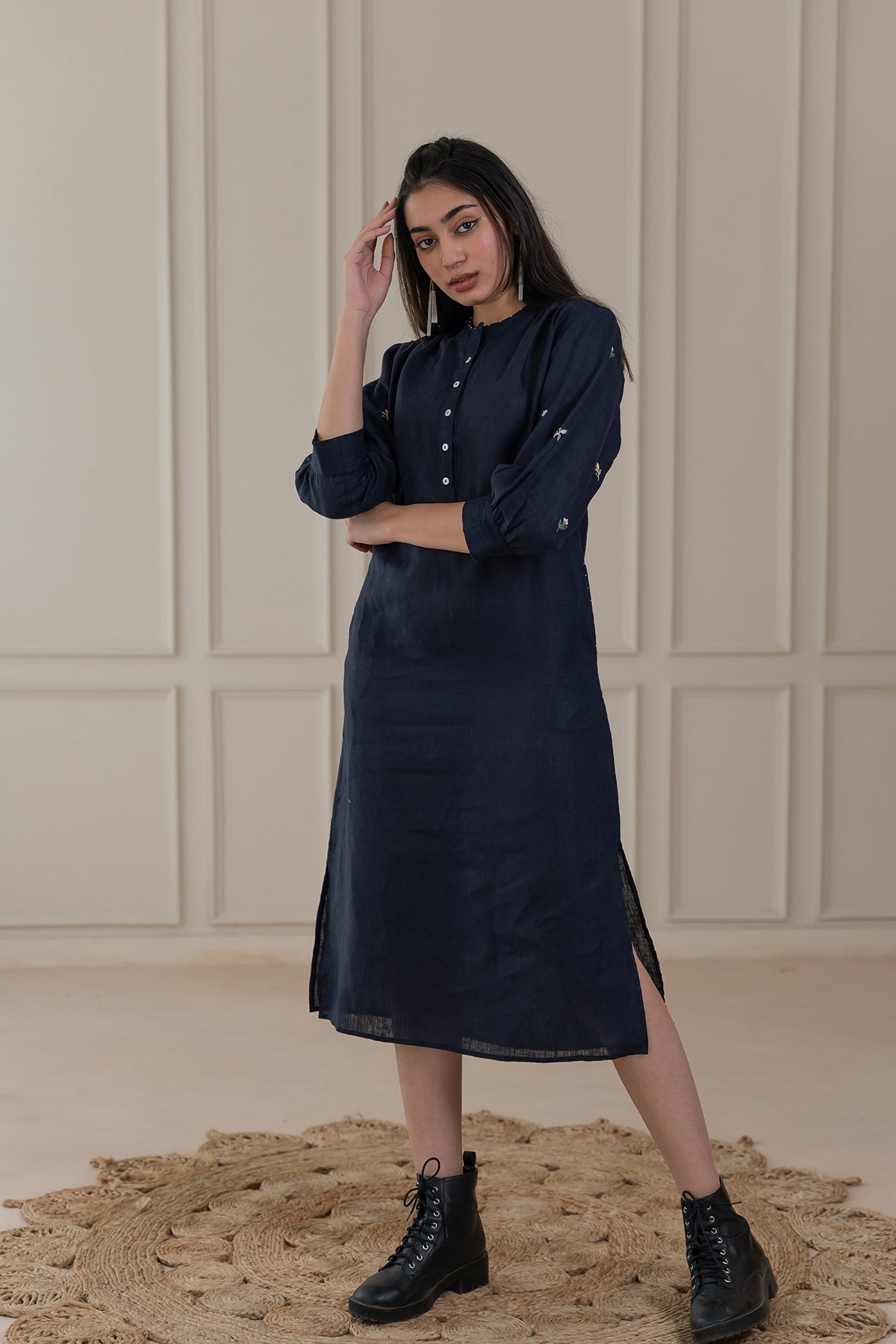JULIETTE LINEN DRESS - Blue