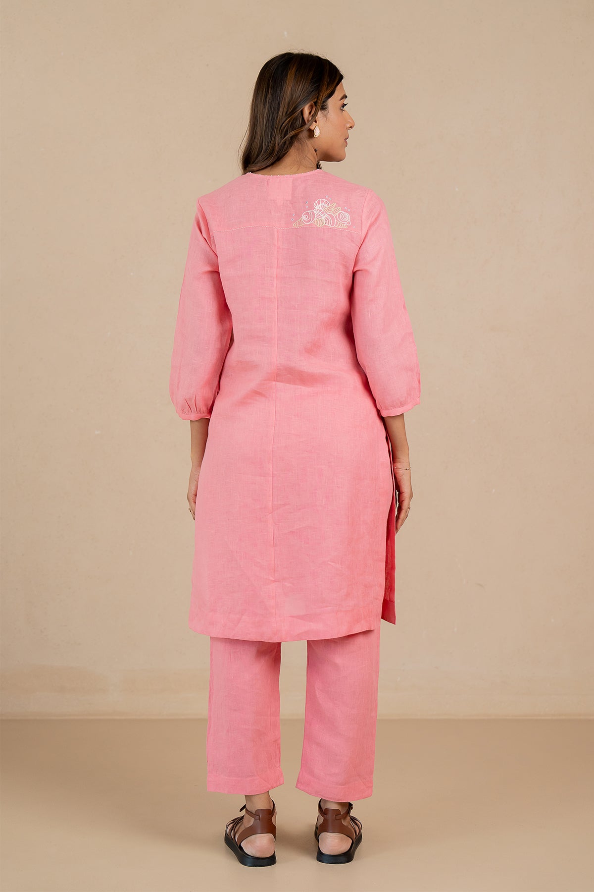 Janice-Linen-Half-Placket-Kurta-and-Pant-Set-With-Pockets-Flamingo-Pink-