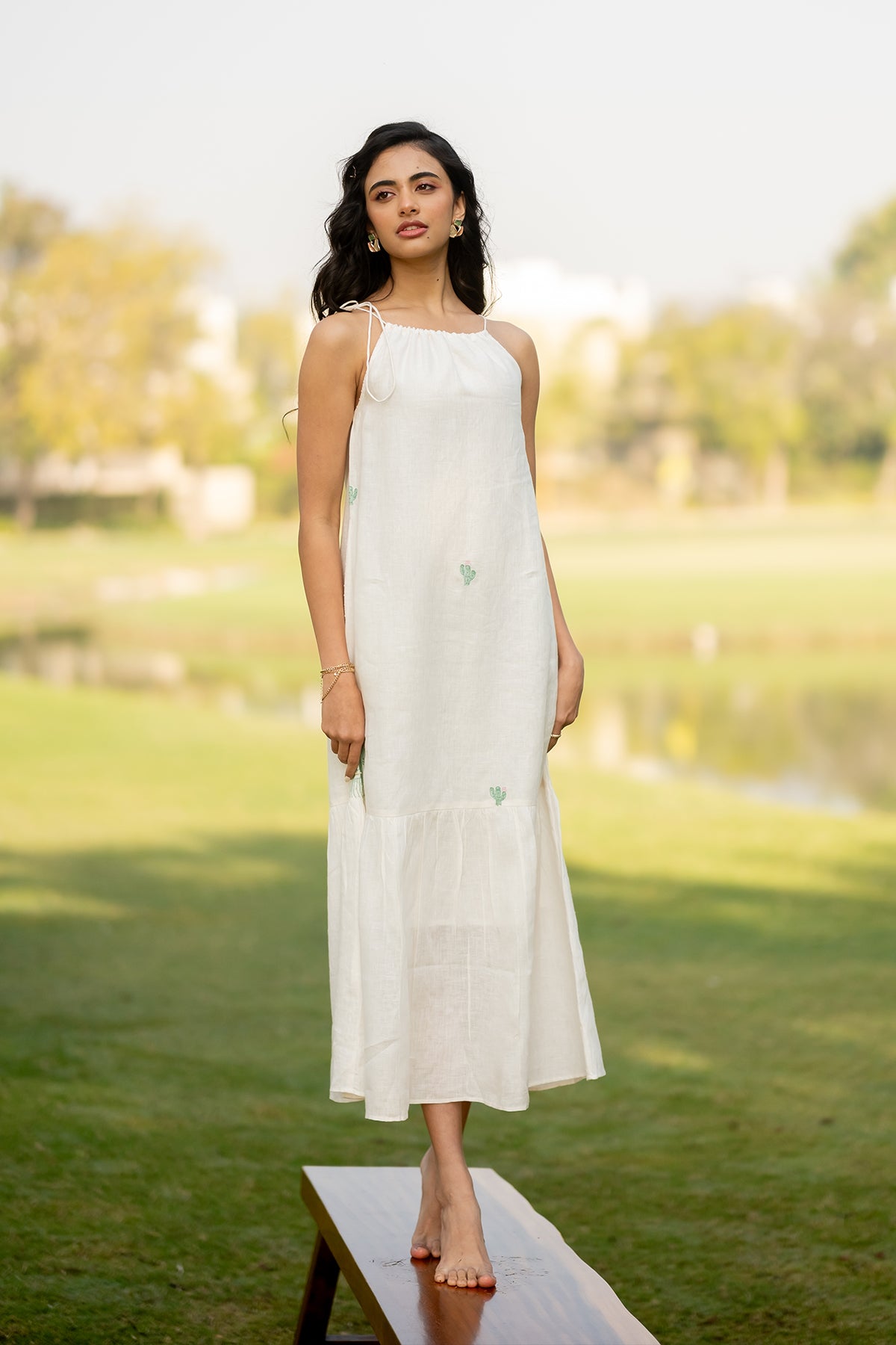 Jazmine Linen Chord dress with pockets - off-white