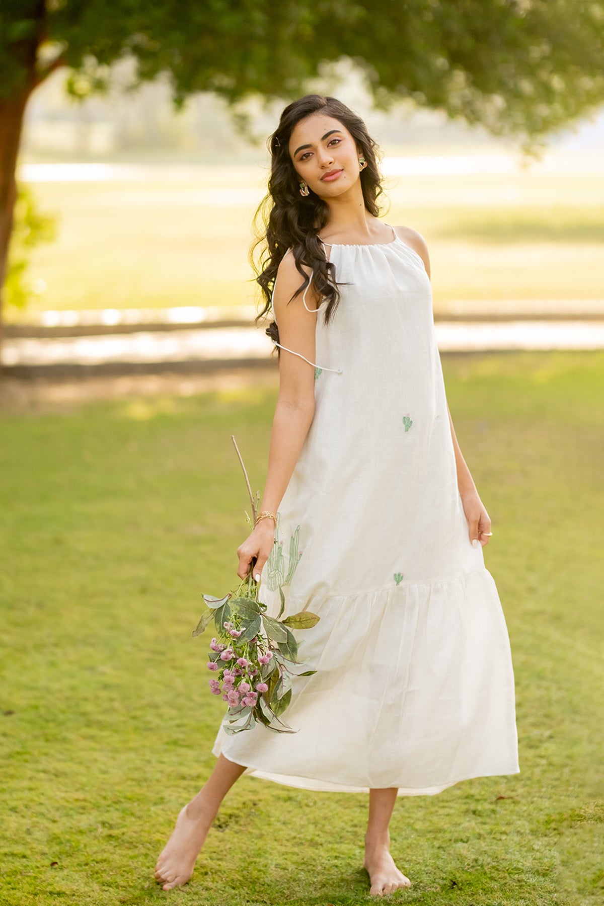 Jazmine Linen Chord dress with pockets - off-white