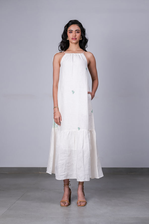 Jazmine Linen Chord dress with pockets - off-white