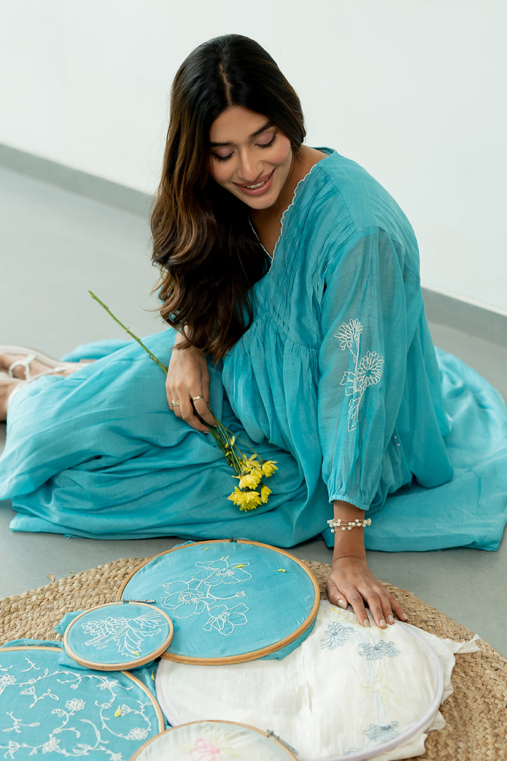 Juhi-Chanderi-Dress-Caribbean-Blue-