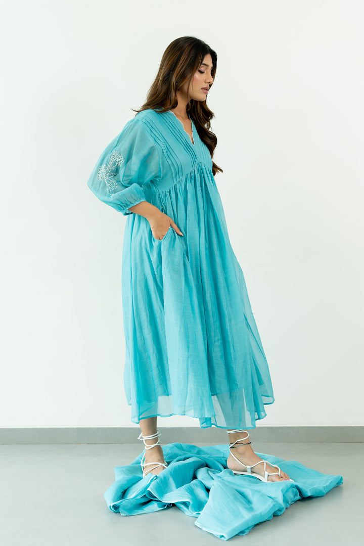 Juhi-Chanderi-Dress-Caribbean-Blue-