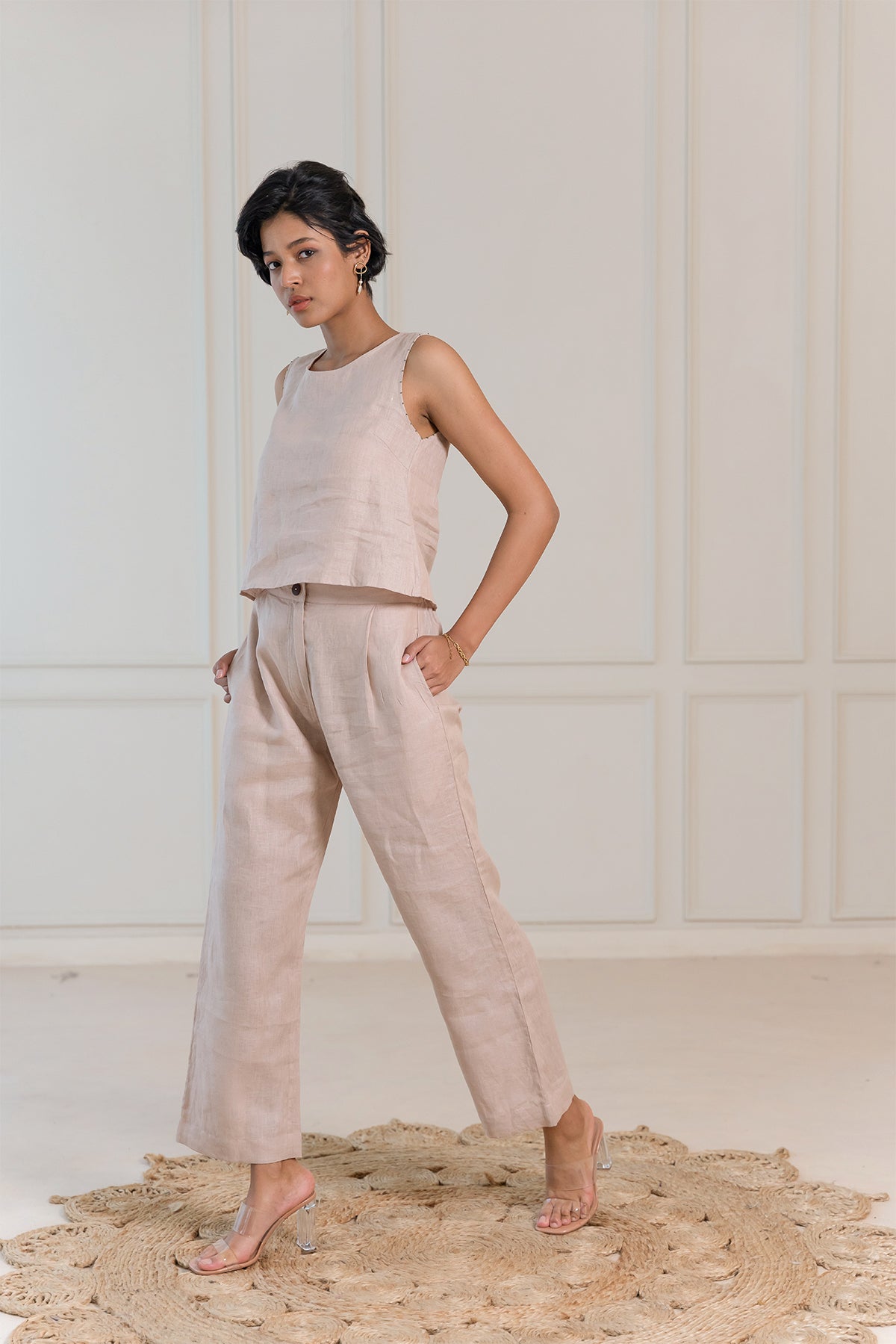 KYLIE LINEN TOP - Beige