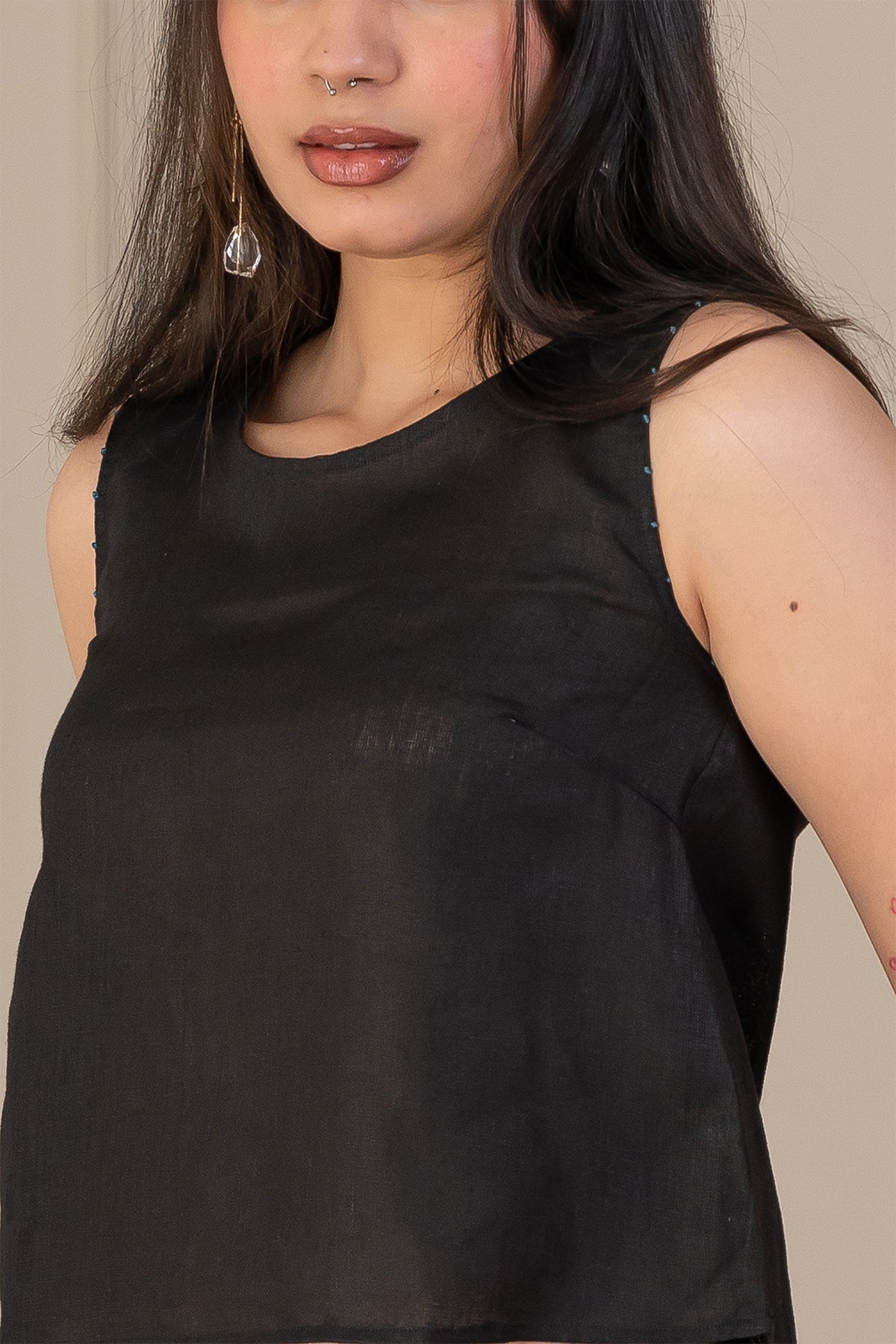 KYLIE LINEN TOP - Black