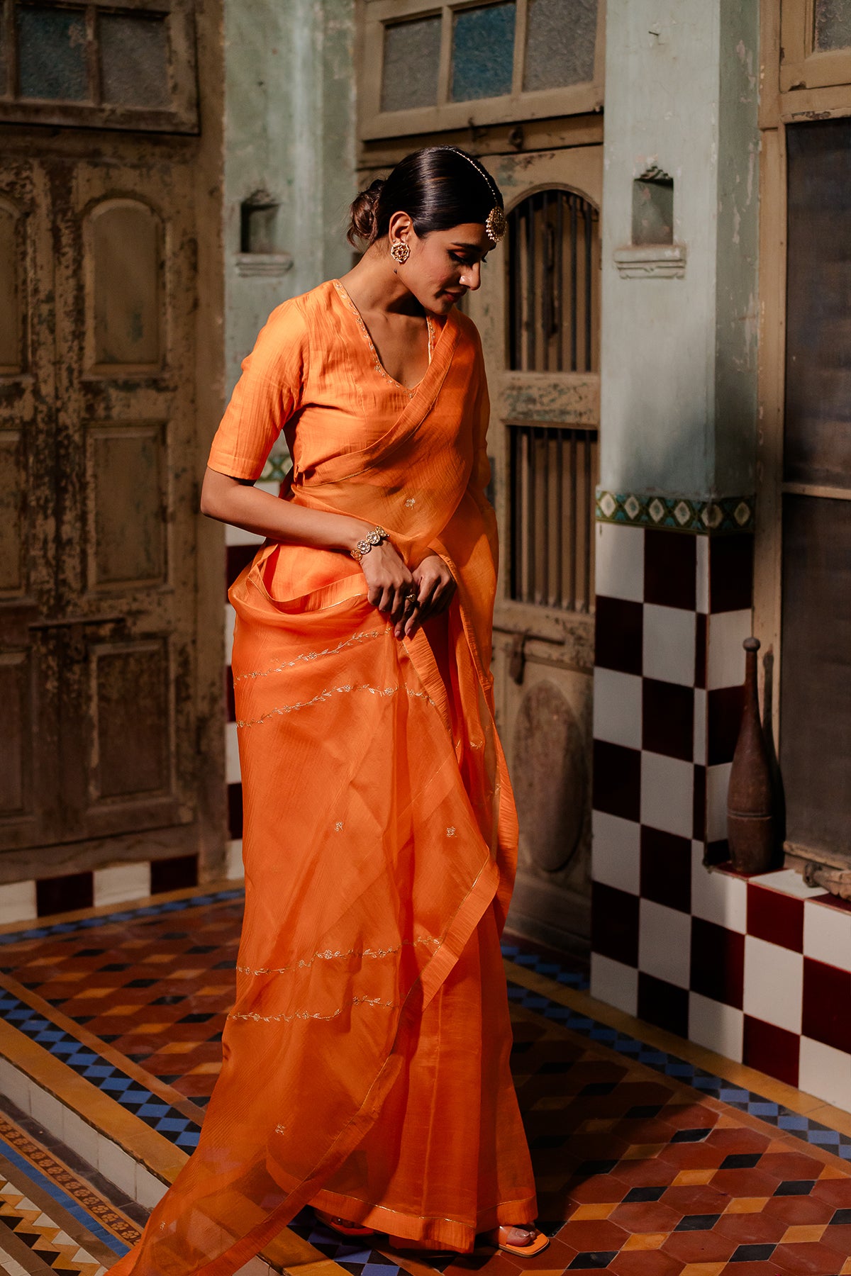 Kesariya Colour Saree Silk Organza
