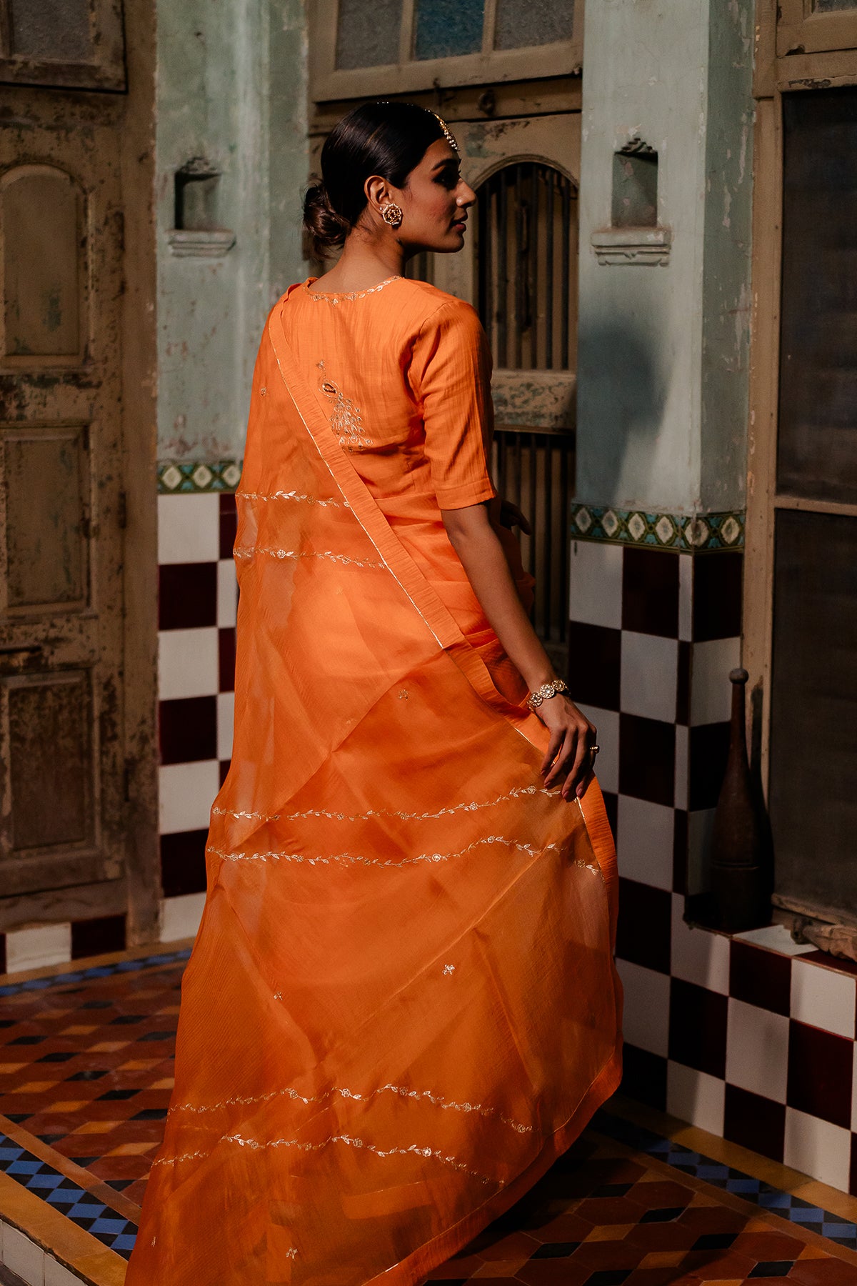 Kesariya Colour Saree Silk Organza