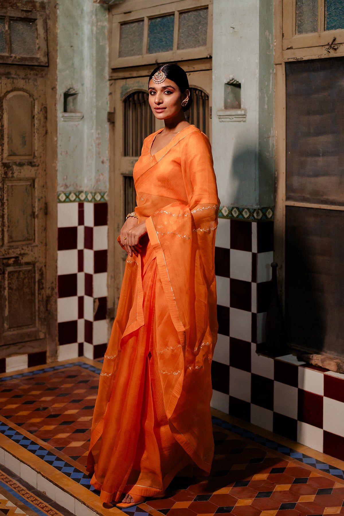 Kesariya Colour Saree Silk Organza