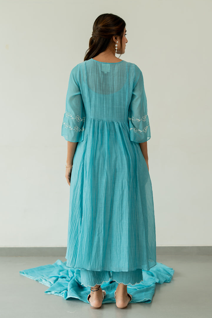 Kumud-Chanderi-Kali-Kurta-and-Pant-Set-Caribbean-Blue-