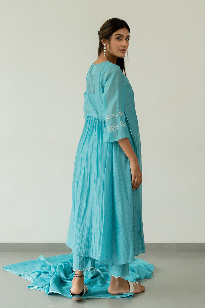 Kumud-Chanderi-Kali-Kurta-and-Pant-Set-Caribbean-Blue-