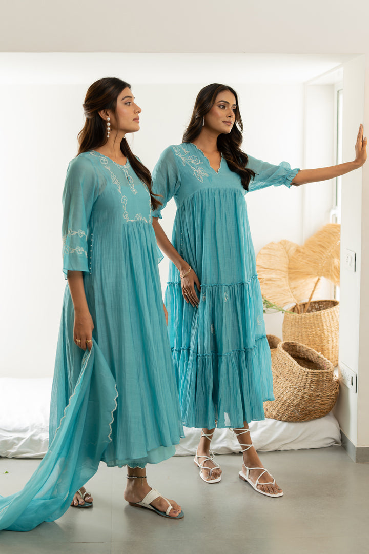 Kumud-Chanderi-Kali-Kurta-and-Pant-Set-Caribbean-Blue-