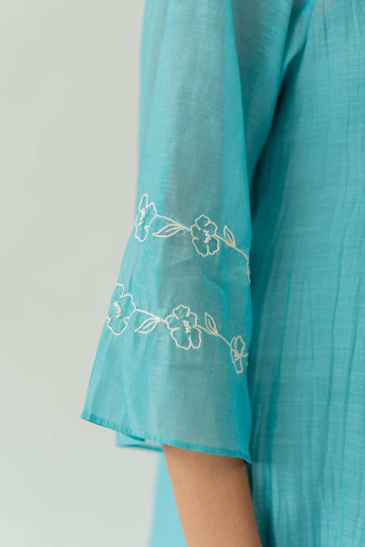 Kumud-Chanderi-Kali-Kurta-and-Pant-Set-Caribbean-Blue-