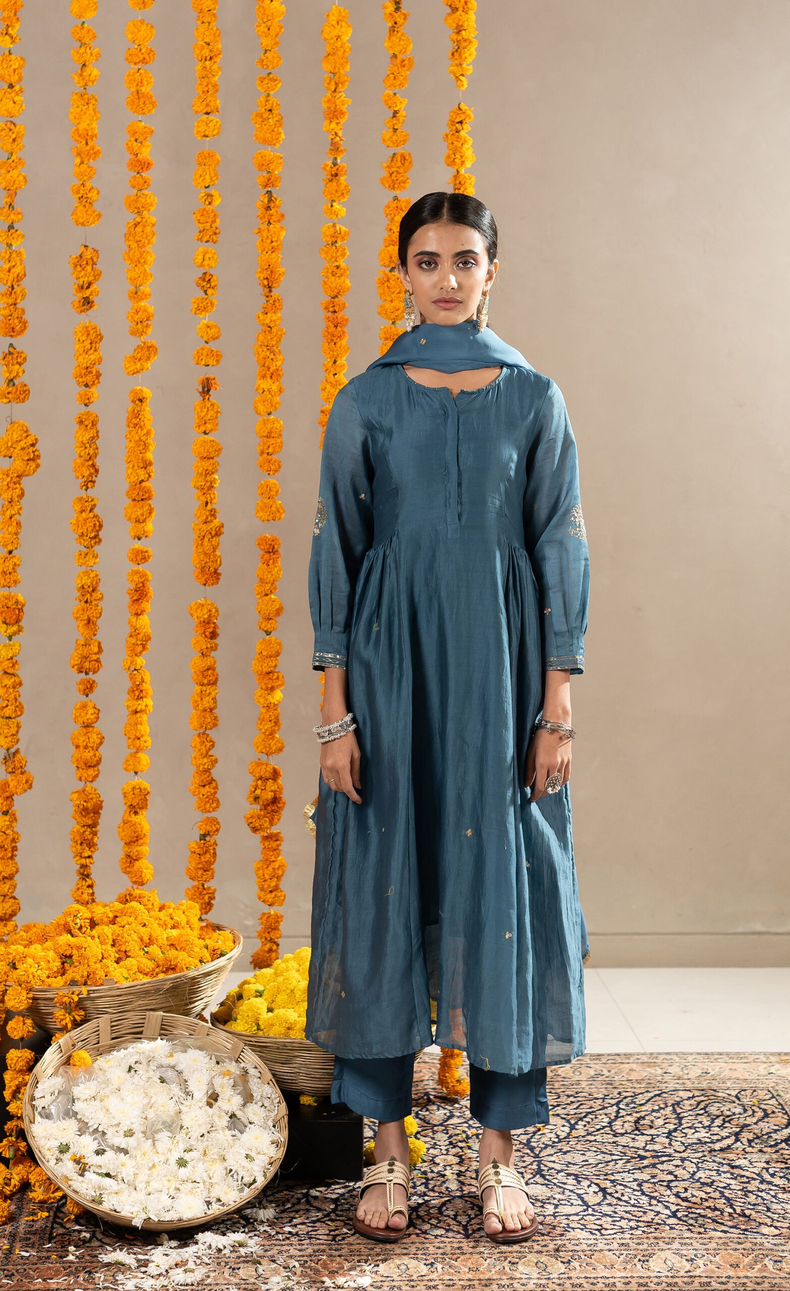 Kumud-Chanderi-Kurta-With-Pants-Aegean-Blue-