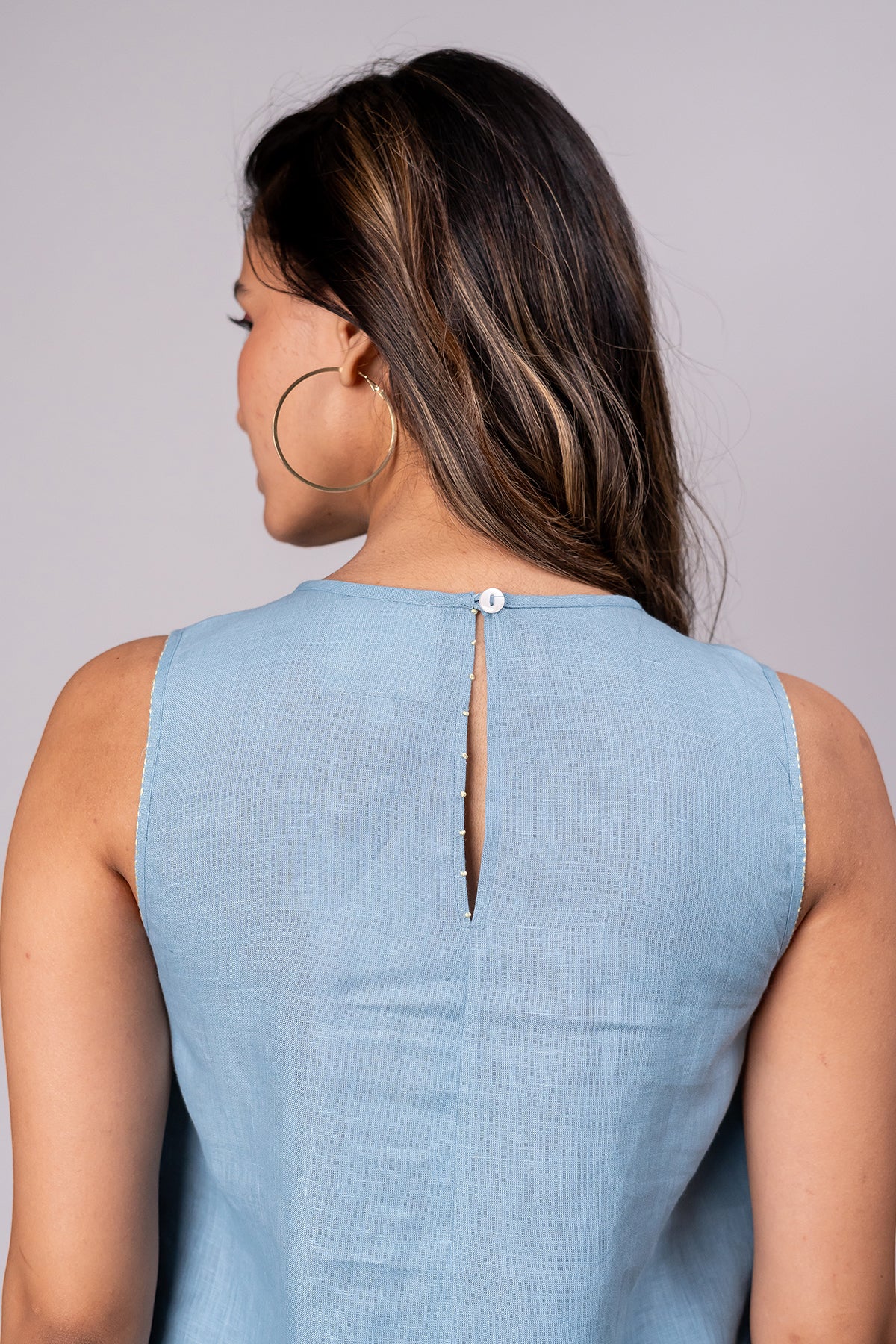 Kylie Linen Top- Icy Blue