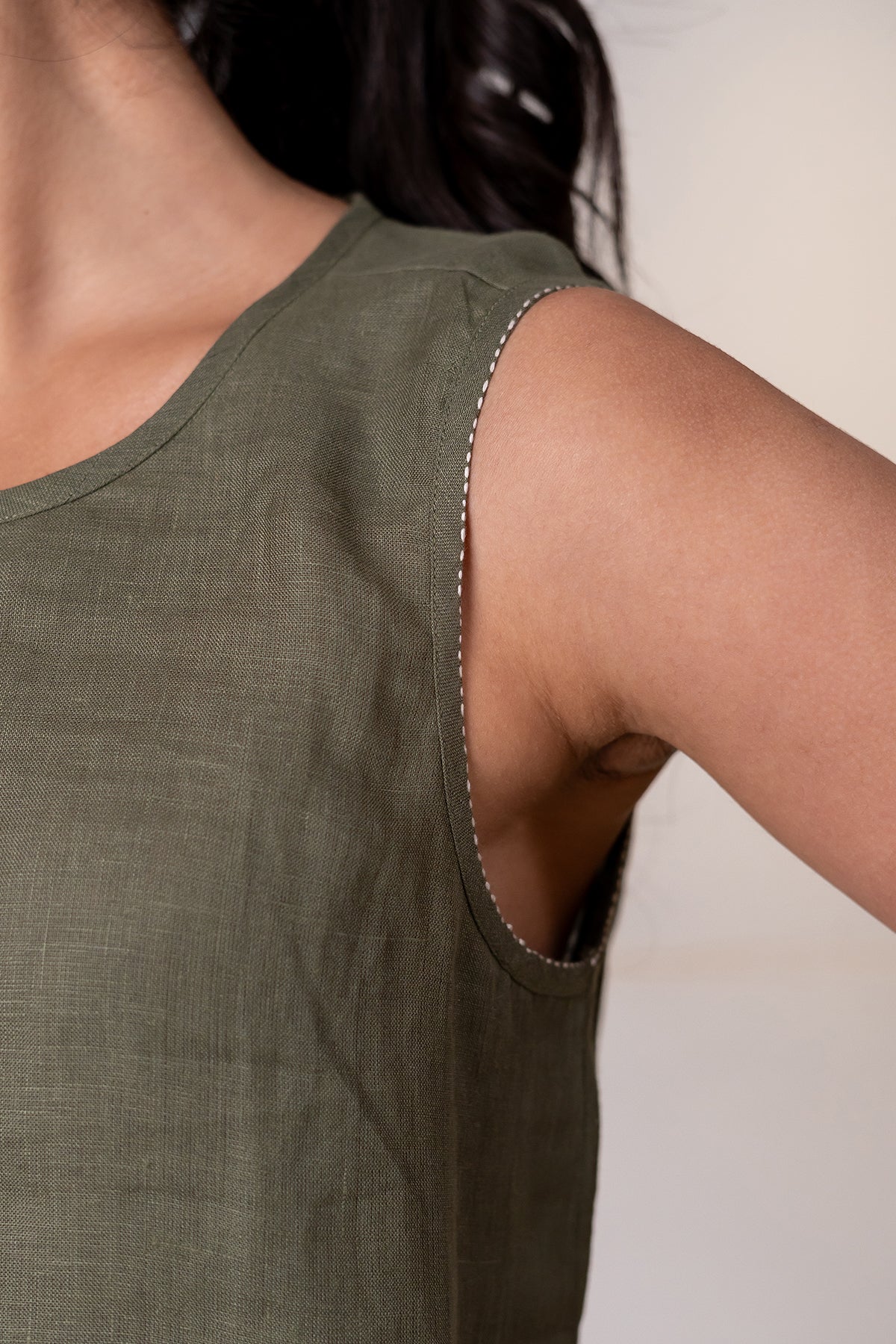 Kylie Linen Top- Olive Green