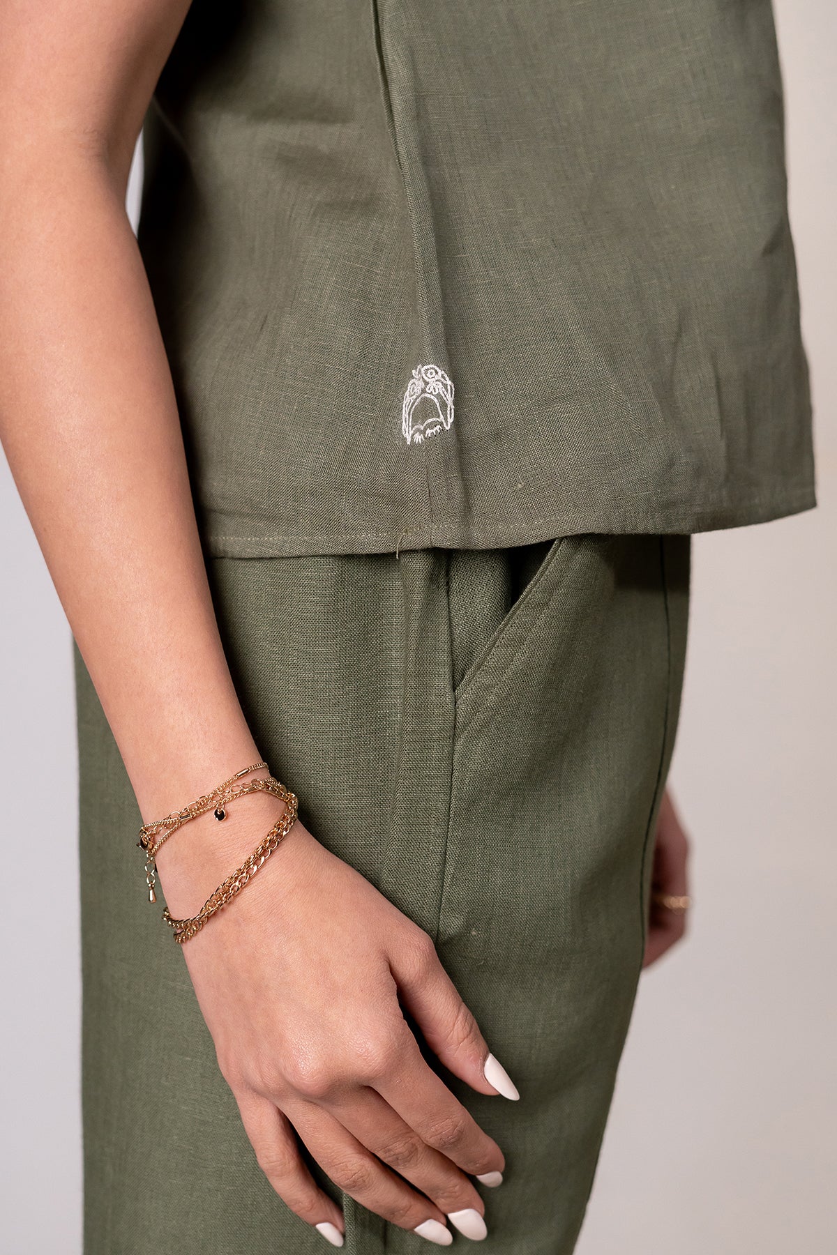 Kylie Linen Top- Olive Green