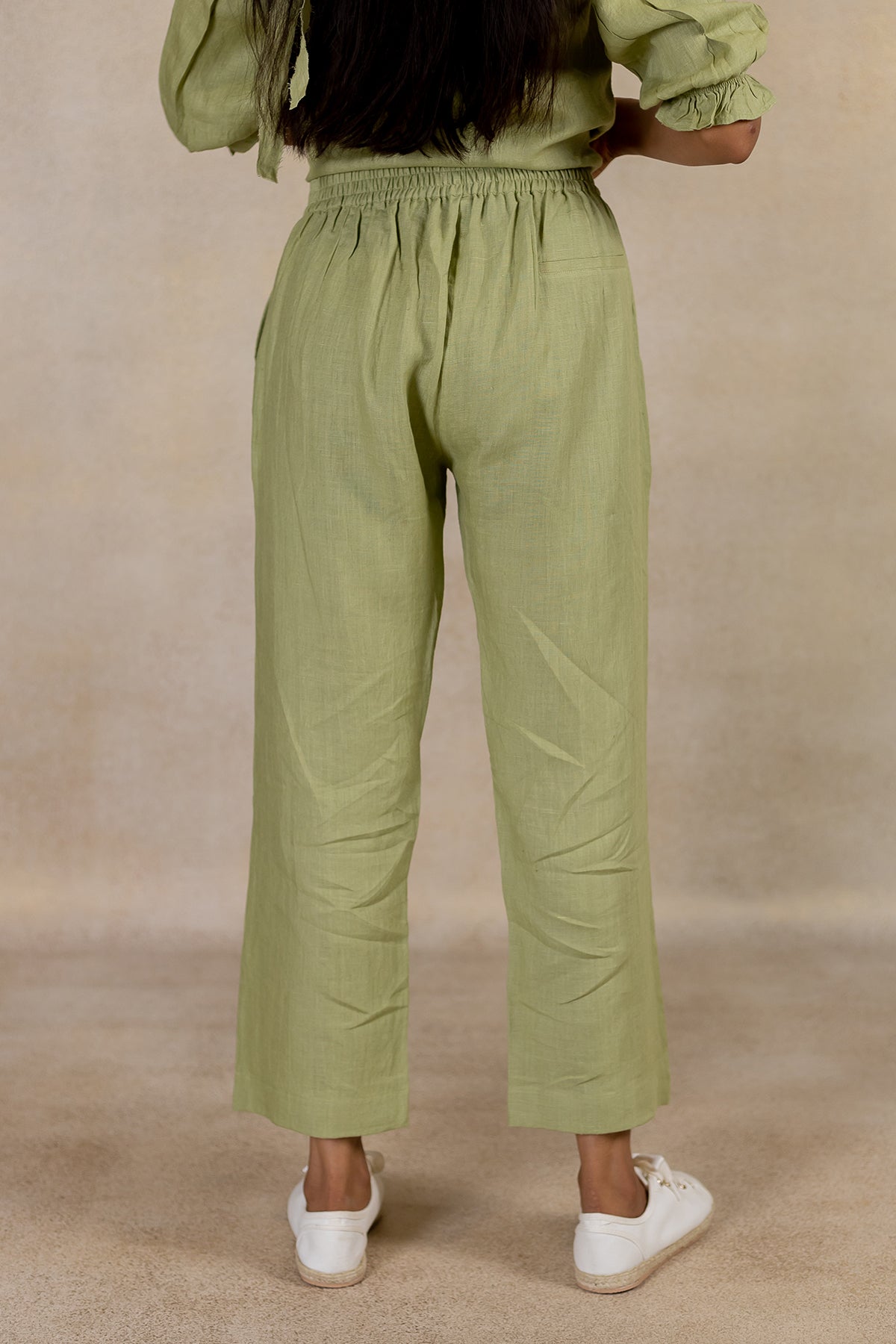 Linen Front Zipper Pants - Meadow Green
