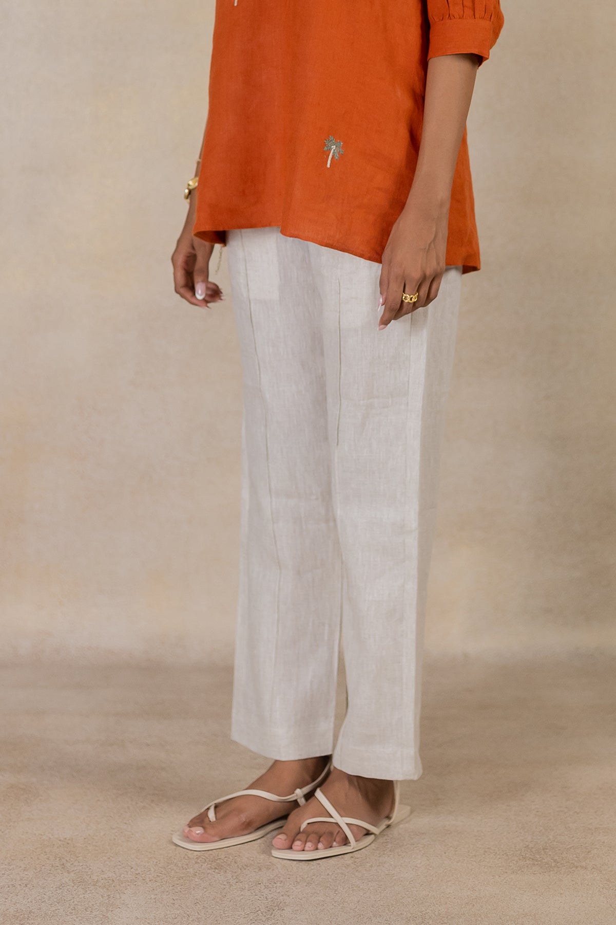 Linen Pin Tucks Pants - Ecru