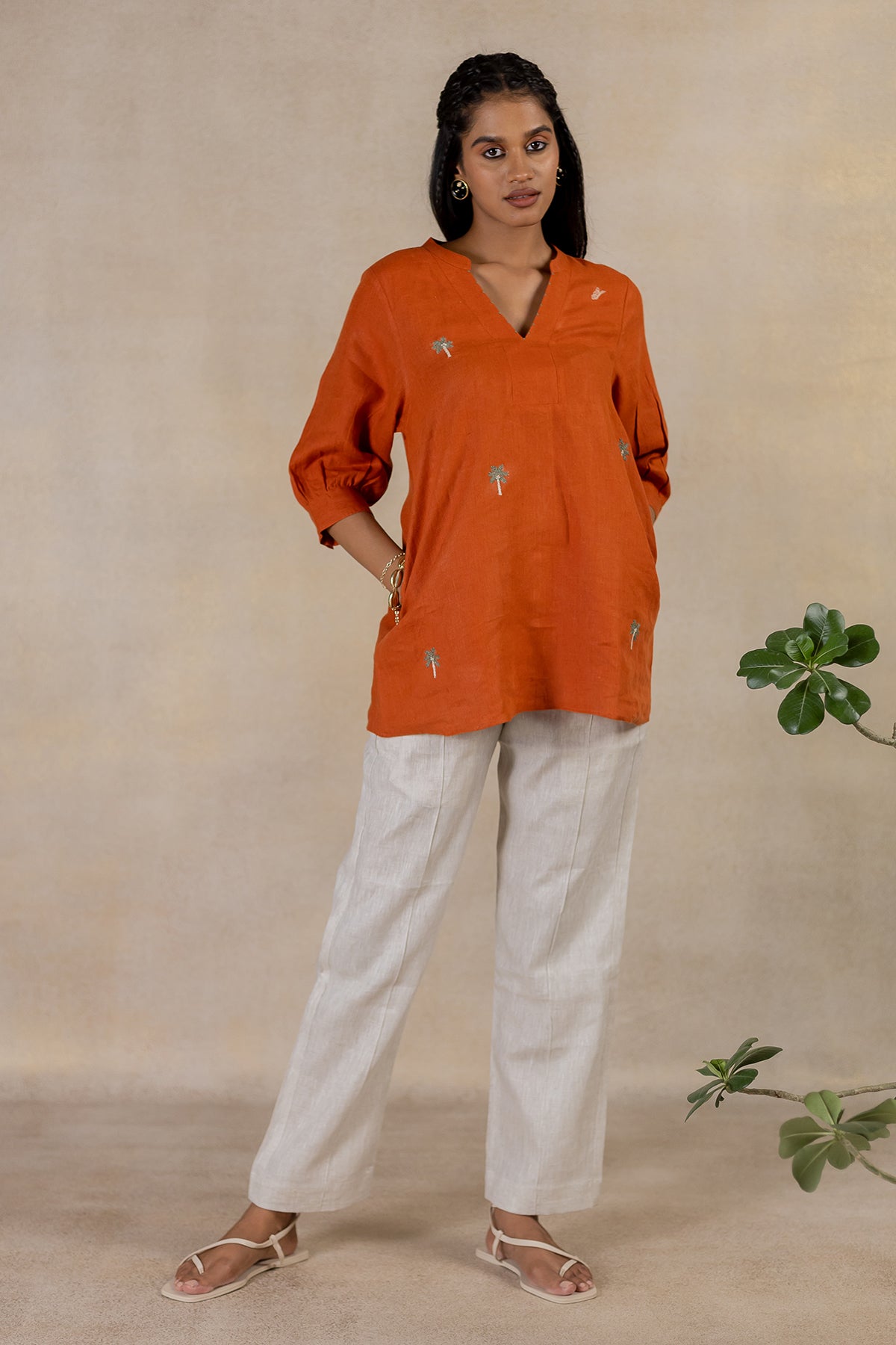 Linen Pin Tucks Pants - Ecru