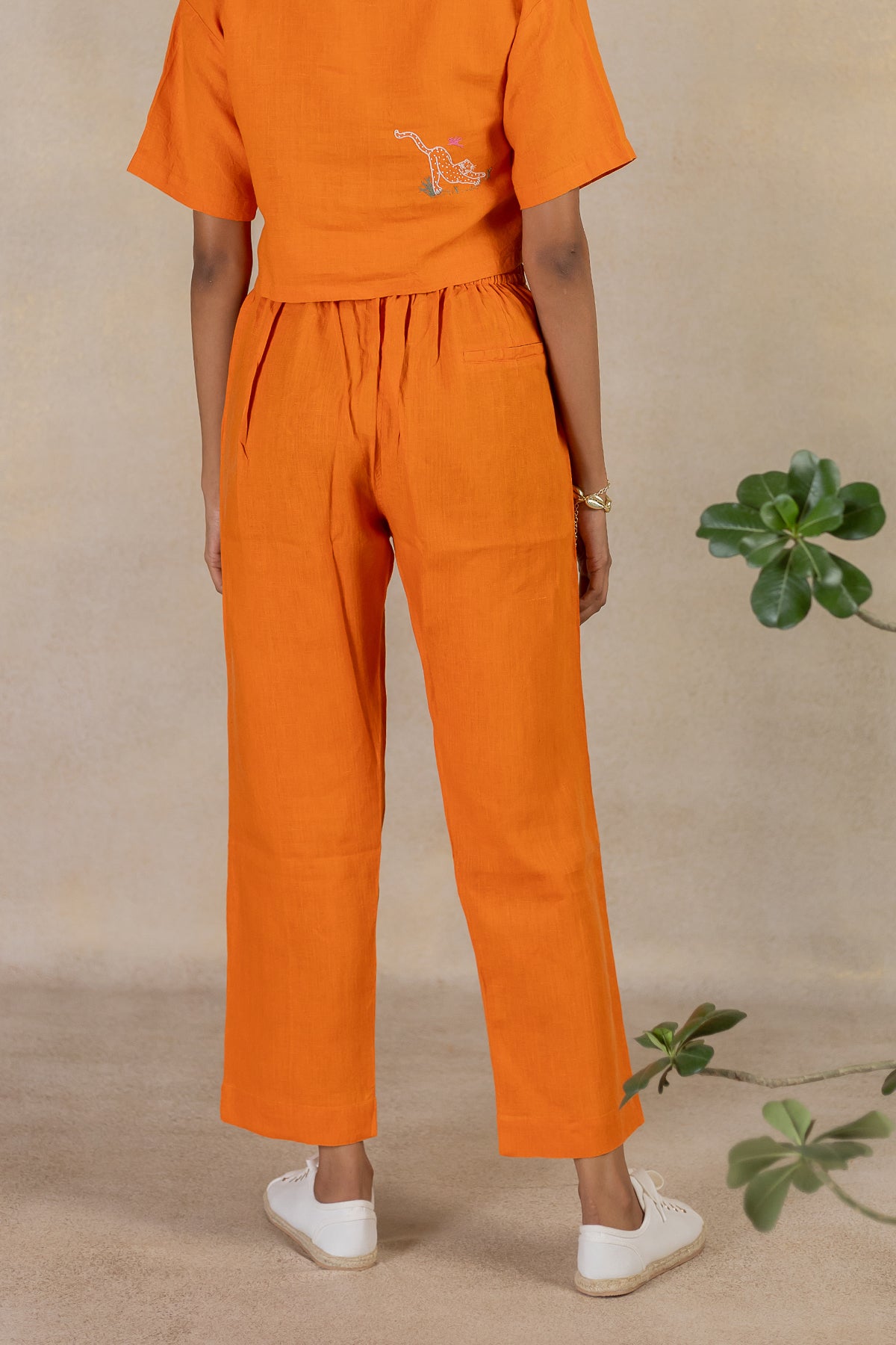 Linen Pin Tucks Pants - Orange Soda