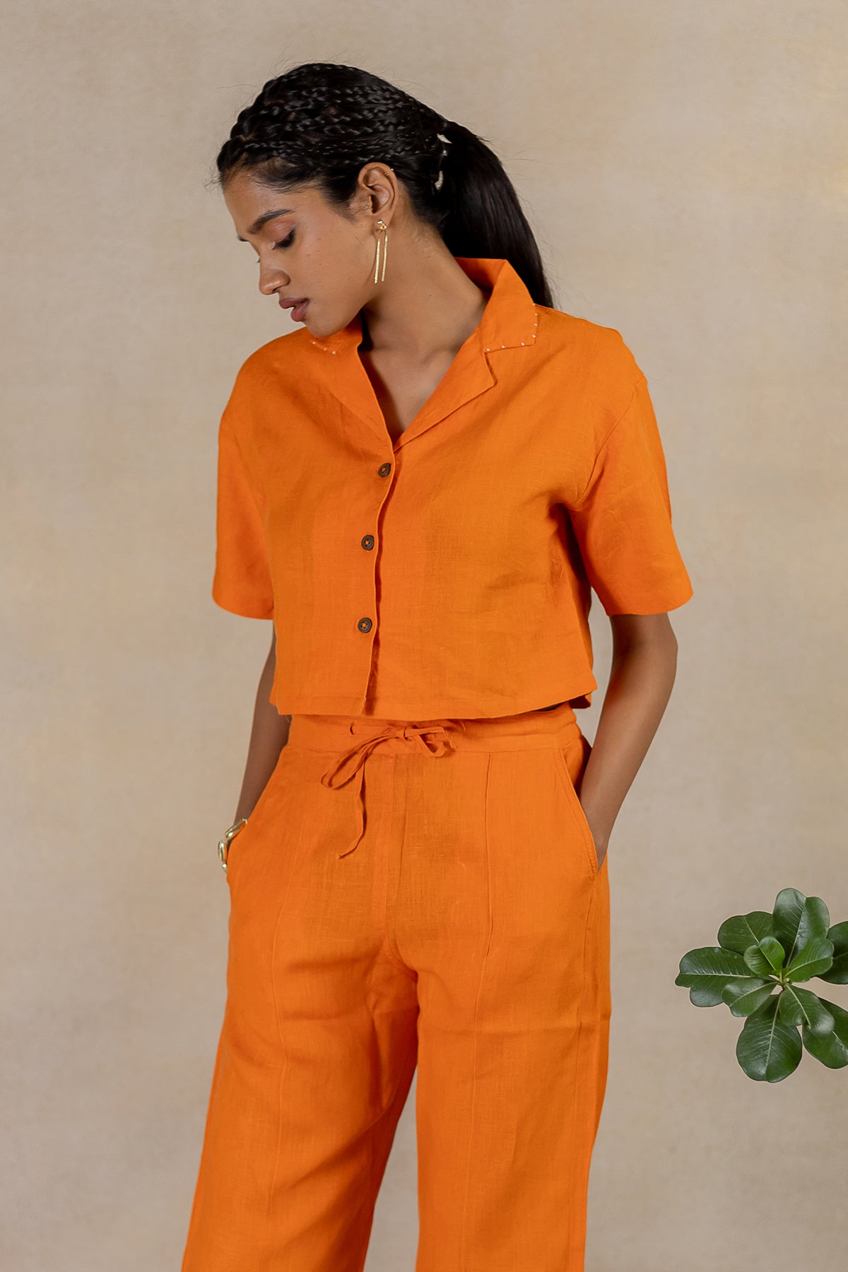 Linen Pin Tucks Pants - Orange Soda