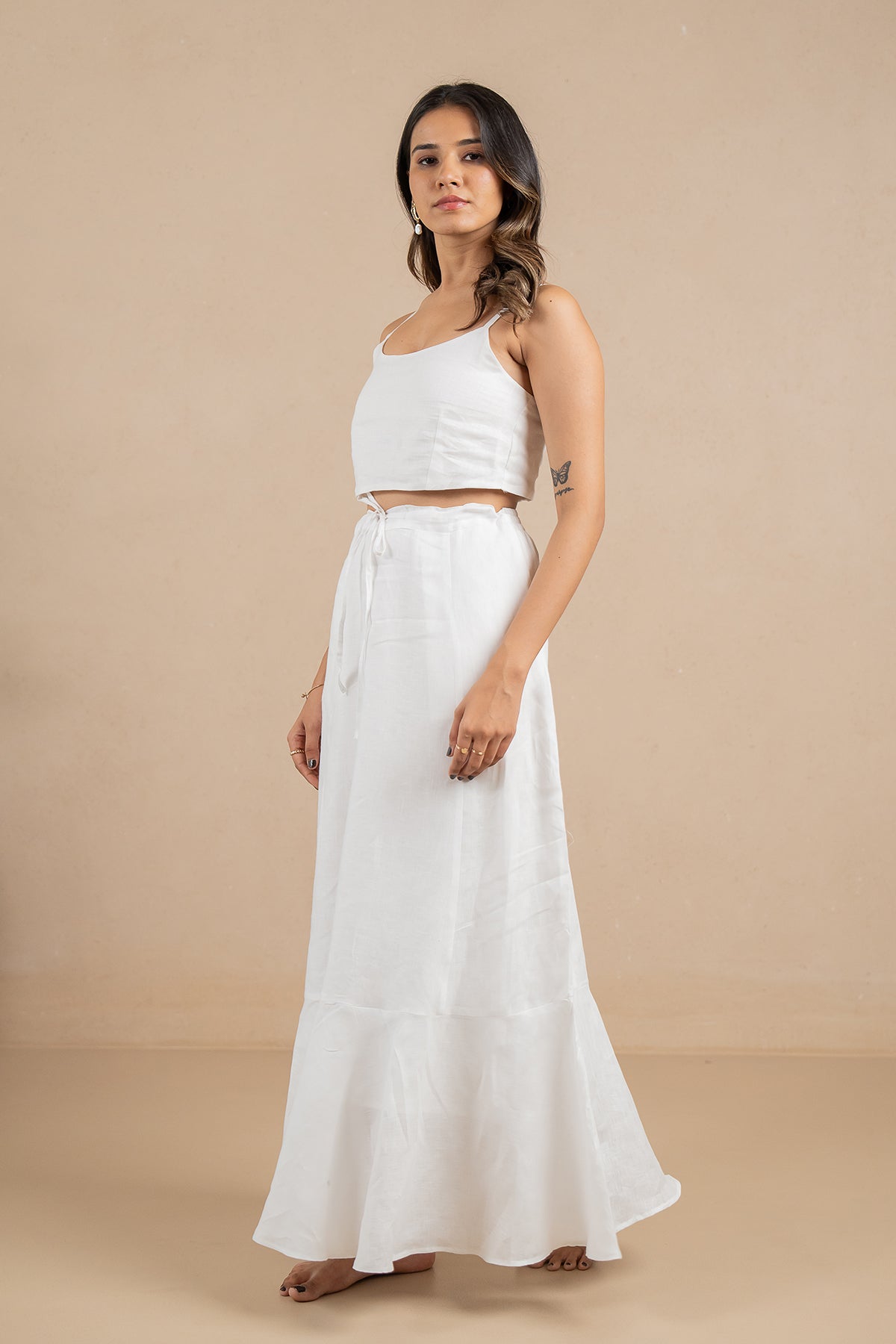 Linen Bias Flare Skirt- Marble White