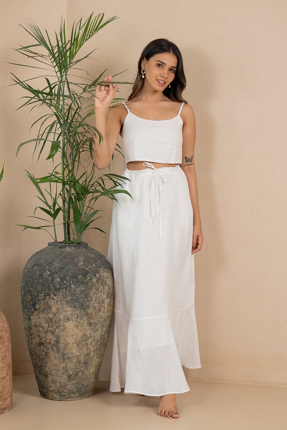 Linen Bias Flare Skirt- Marble White