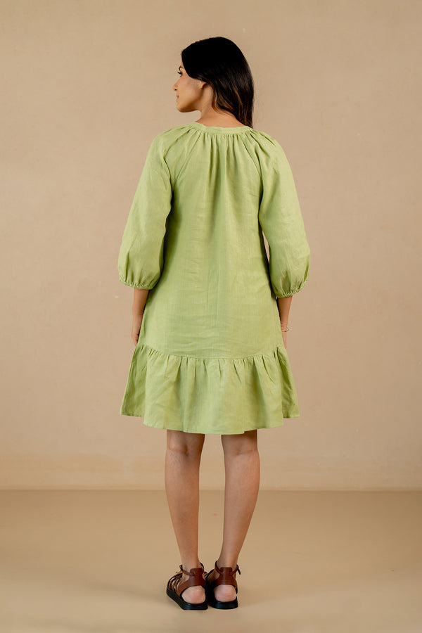 Linen-Coral-Raglan-Short-Dress-Algae-Green-