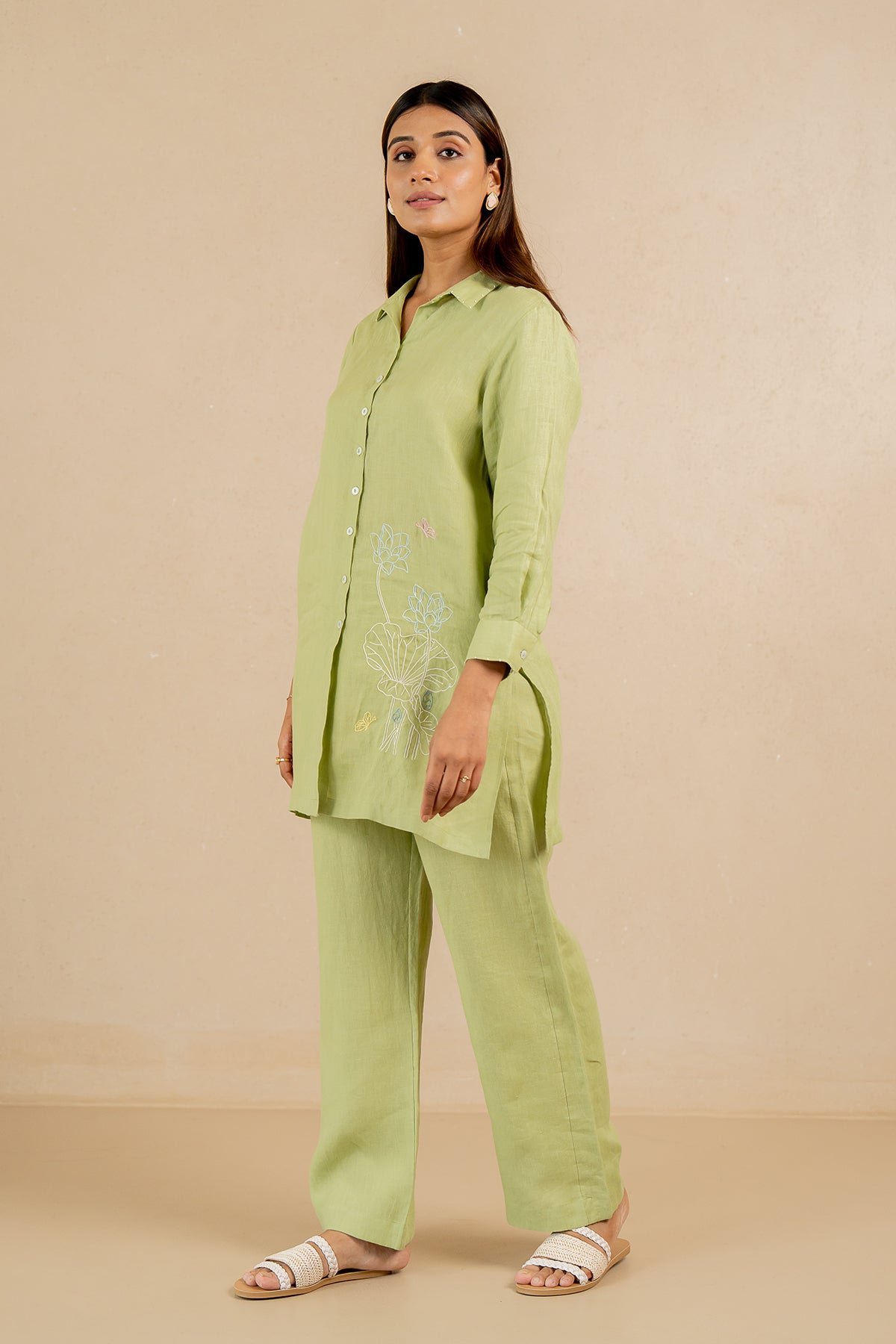 Linen-Full-Placket-Short-Kurta-Algae-Green-