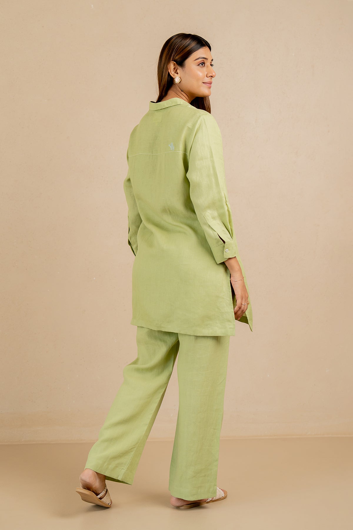 Linen-Full-Placket-Short-Kurta-Algae-Green-