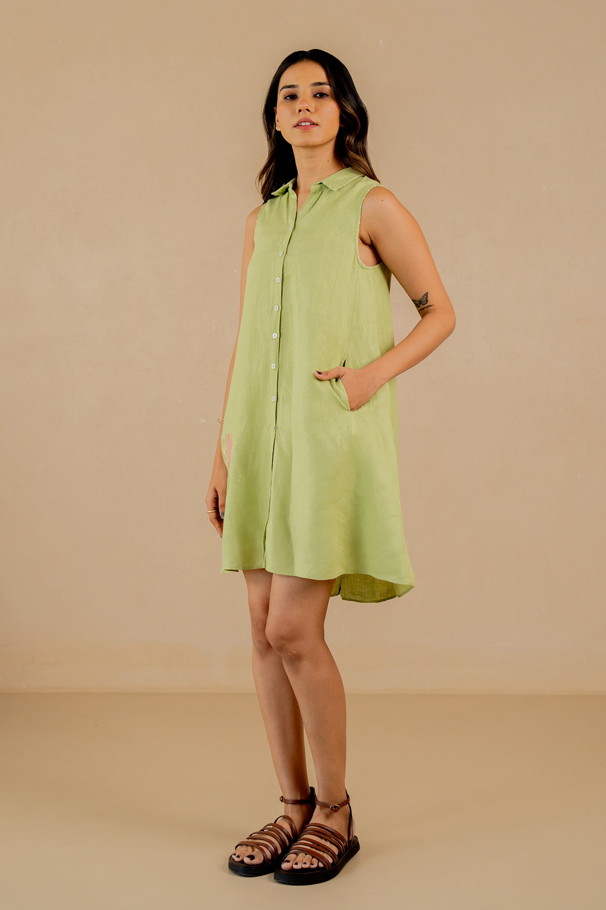 Linen-Kai-sleeveless-dress-Algae-Green-
