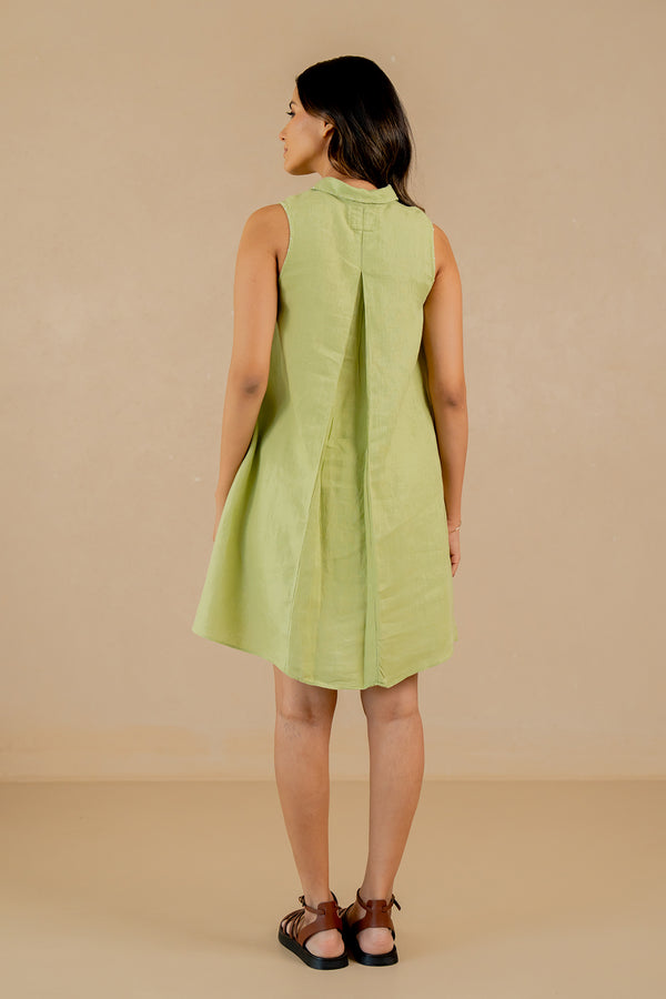 Linen-Kai-sleeveless-dress-Algae-Green-