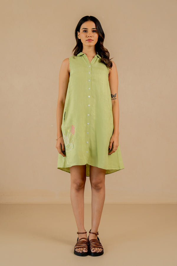 Linen-Kai-sleeveless-dress-Algae-Green-