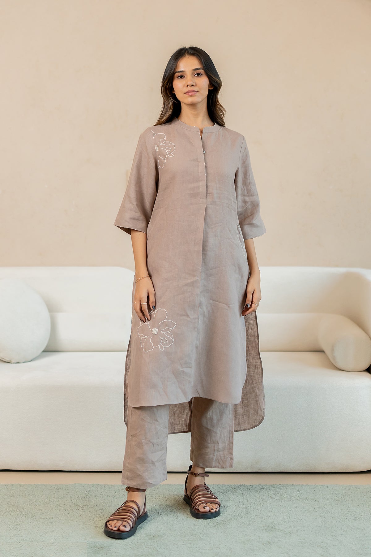 Linen-Lagoon-Up-down-kurta-and-Pant-Set-Mud-