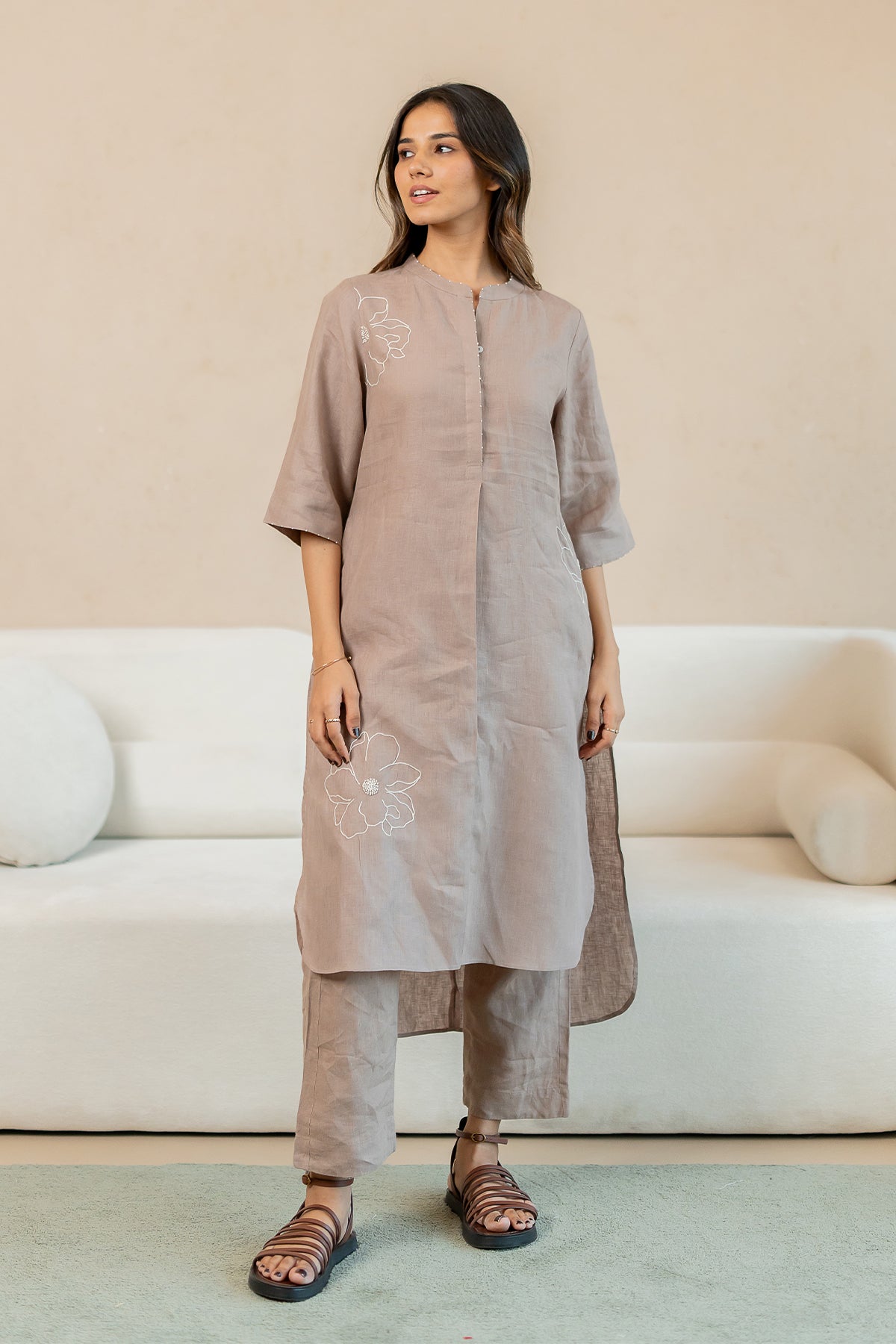 Linen-Lagoon-Up-down-kurta-and-Pant-Set-Mud-