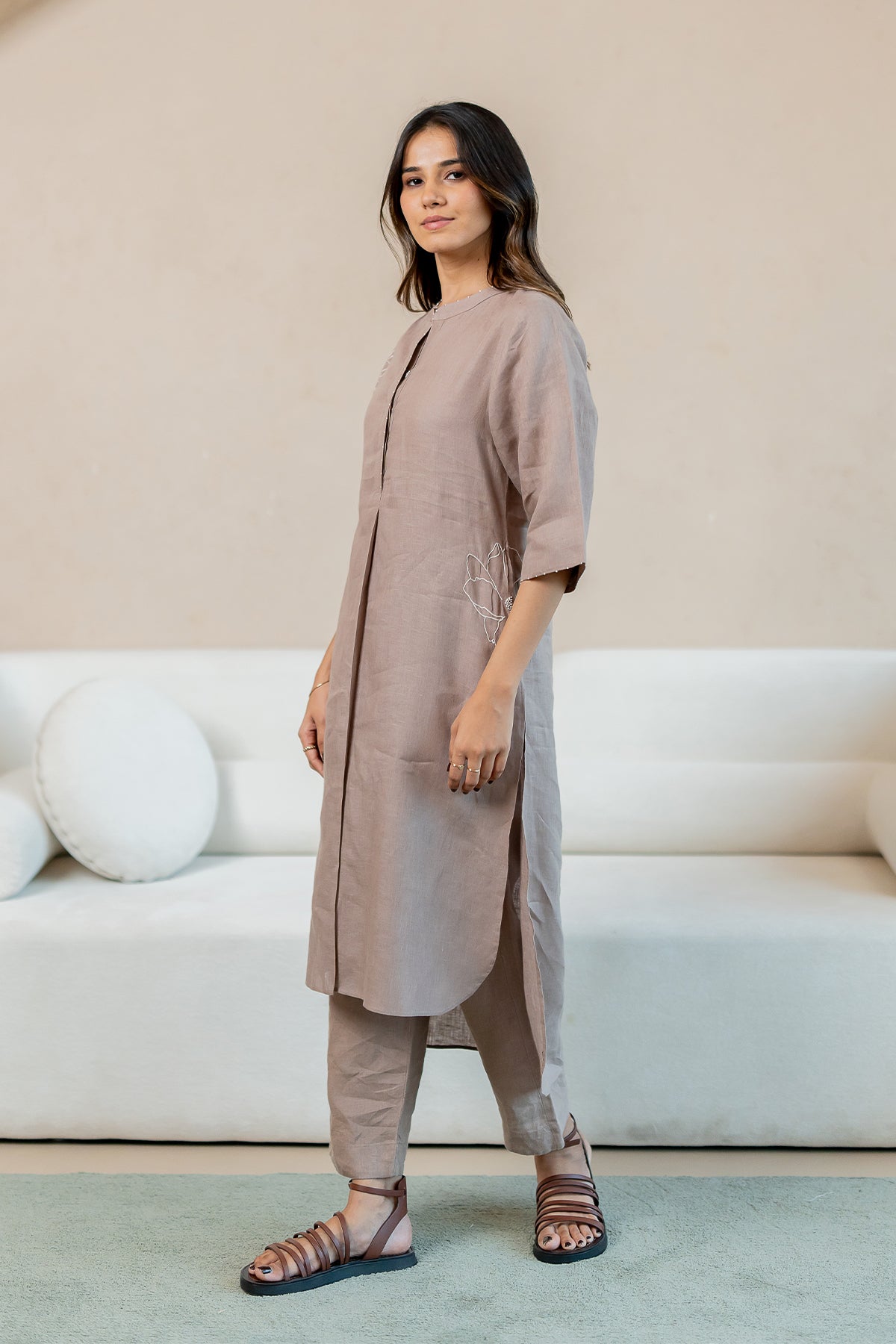 Linen-Lagoon-Up-down-kurta-and-Pant-Set-Mud-