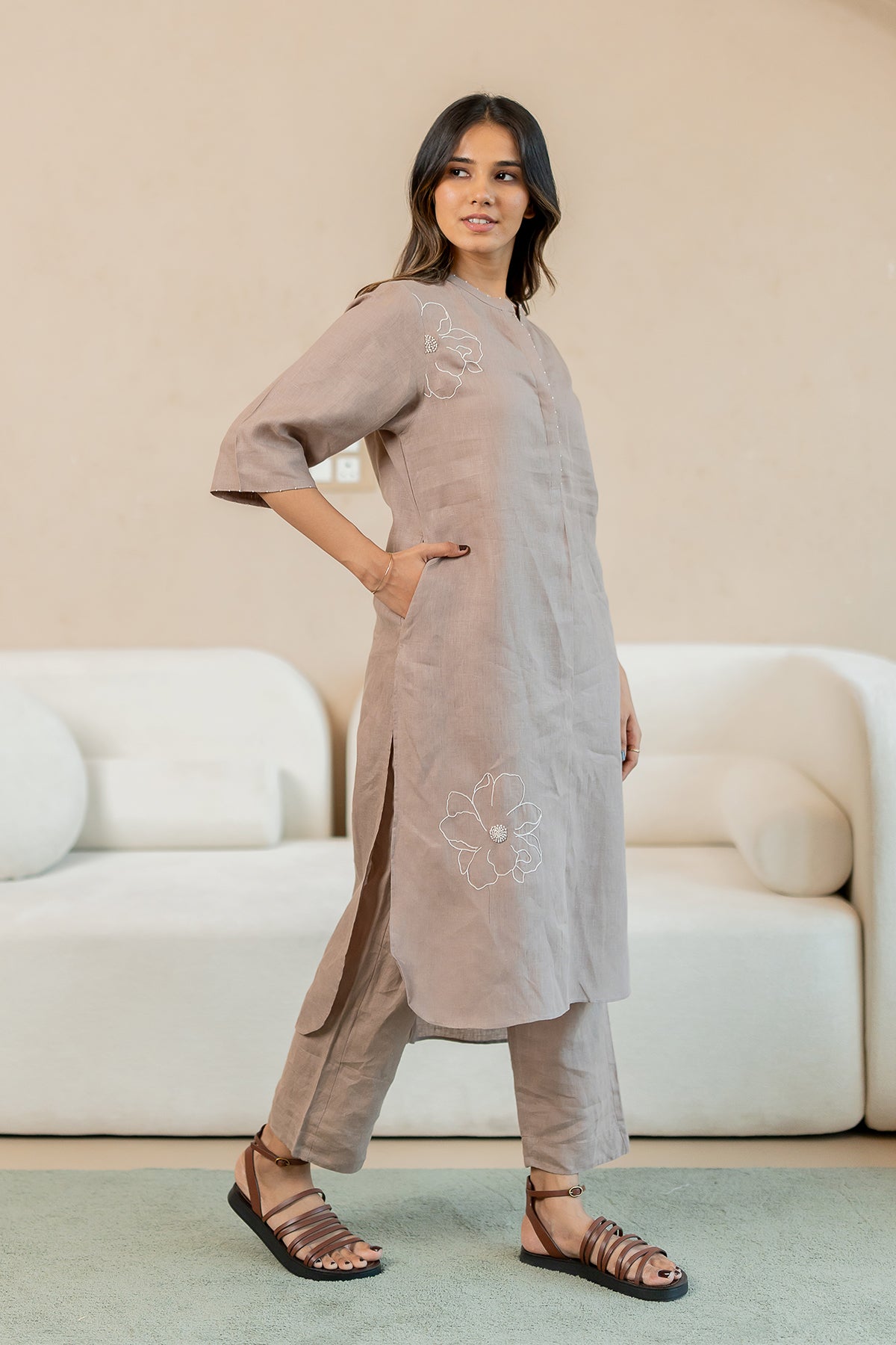 Linen-Lagoon-Up-down-kurta-and-Pant-Set-Mud-