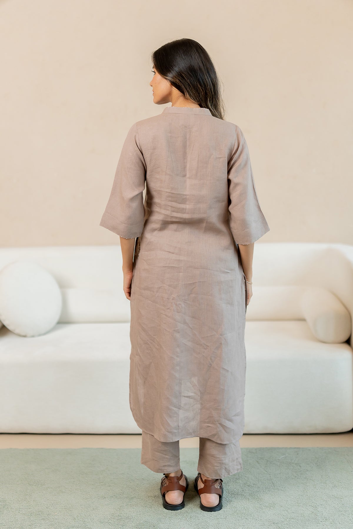 Linen-Lagoon-Up-down-kurta-and-Pant-Set-Mud-