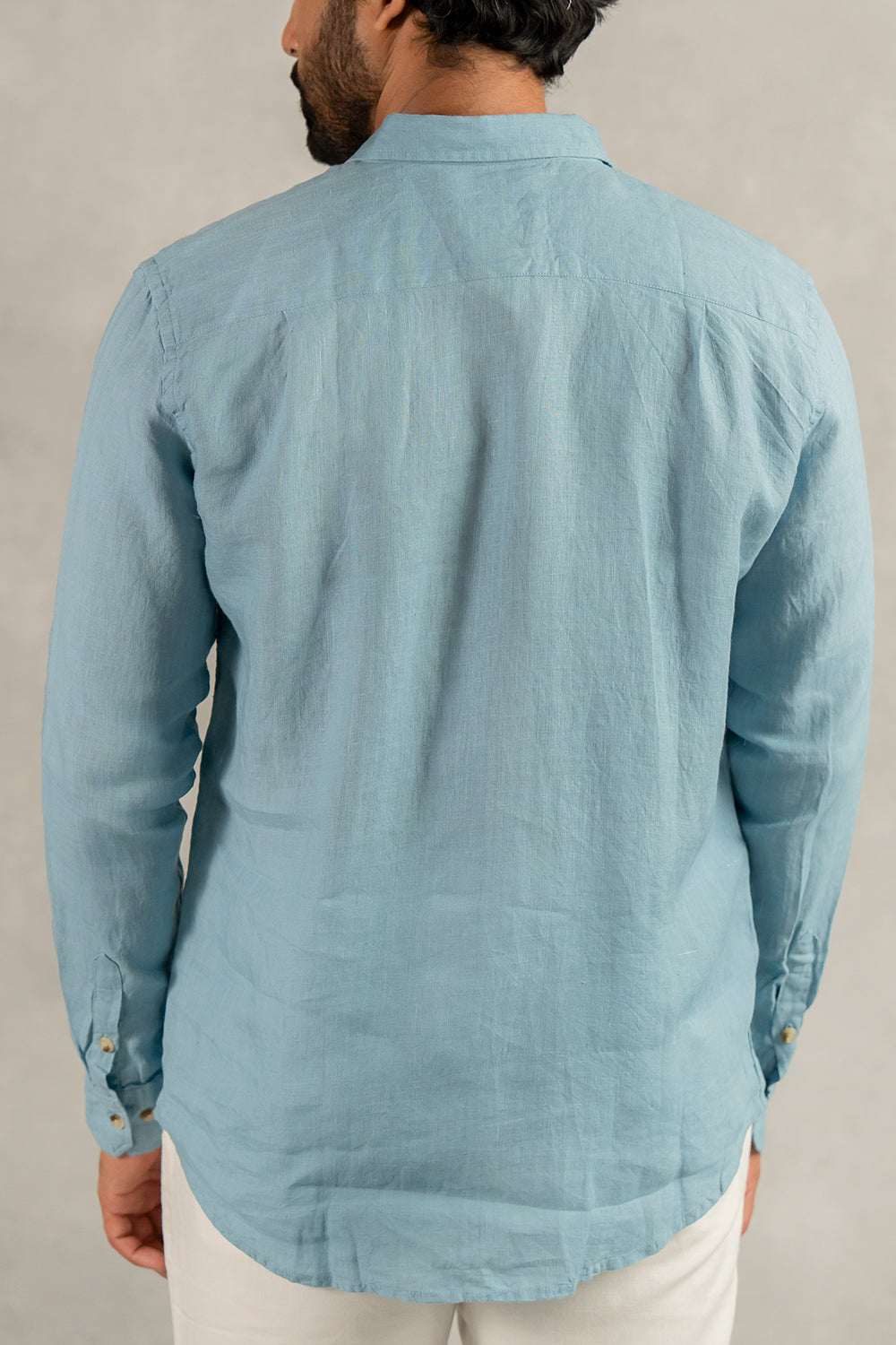 Linen Men Classic Collar Shirt - Icy Blue