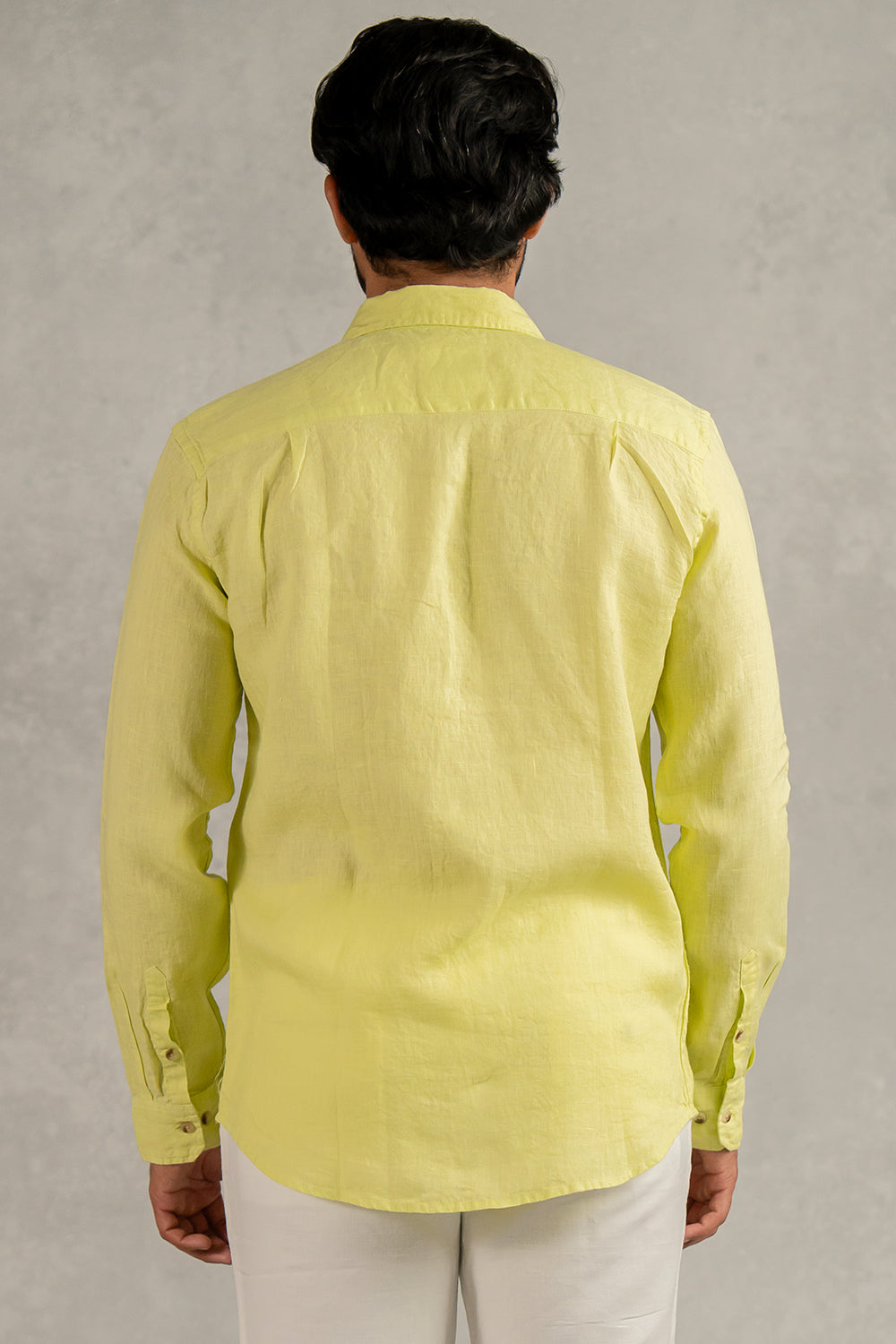 Linen Men Classic Collar Shirt- Lime