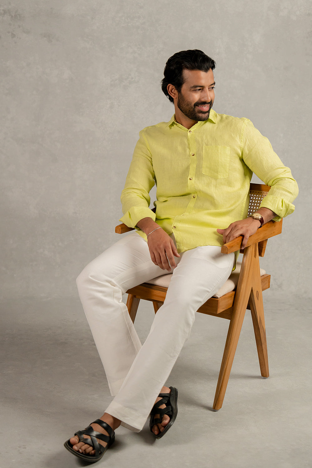 Linen Men Classic Collar Shirt- Lime