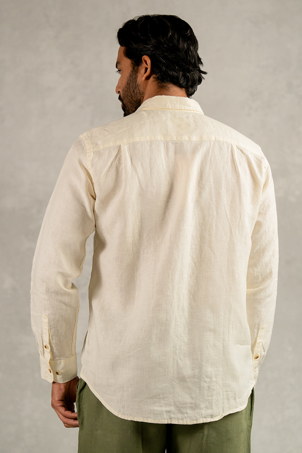 Linen Men Classic Collar Shirt- Off - White