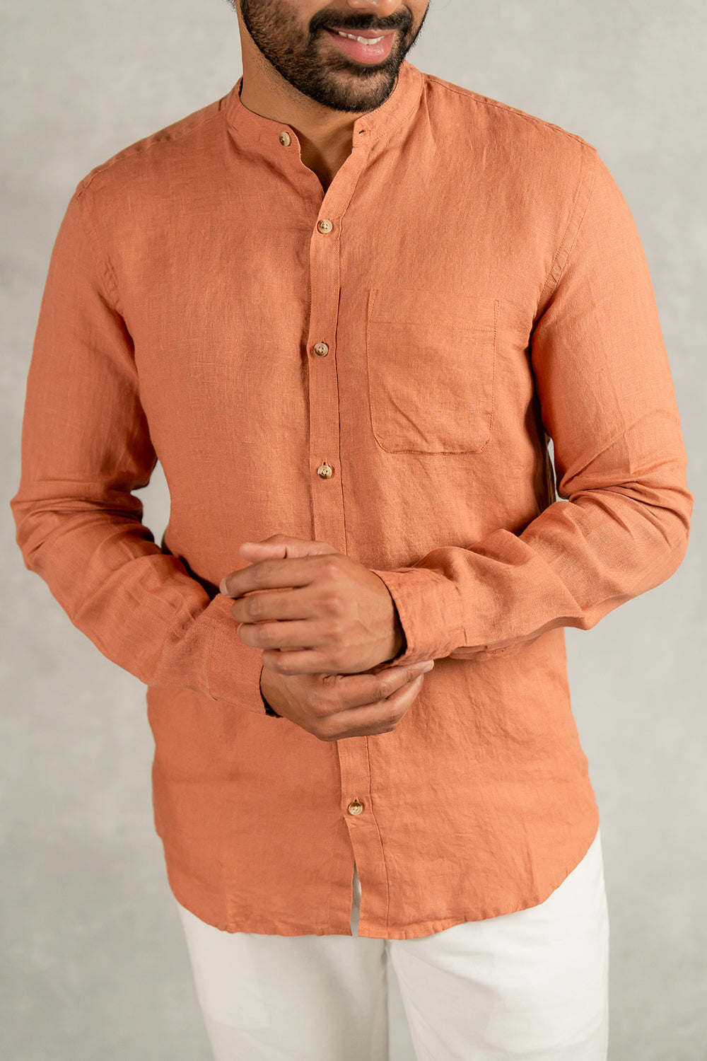 Sand Brown Mandarin Collar Shirt