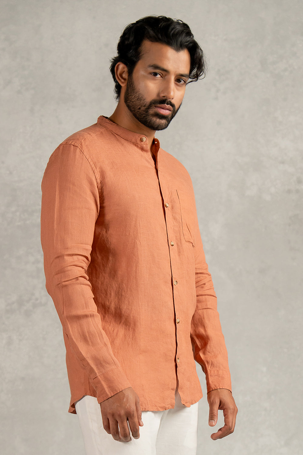 Sand Brown Mandarin Collar Shirt