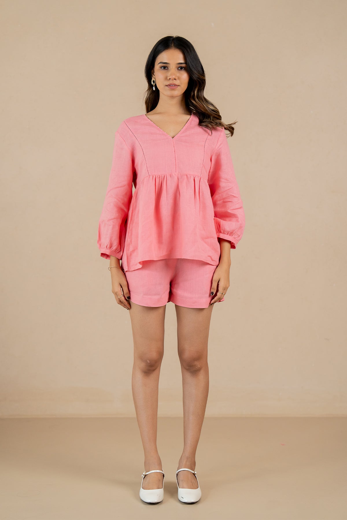 Linen Shell Top- Flamingo Pink