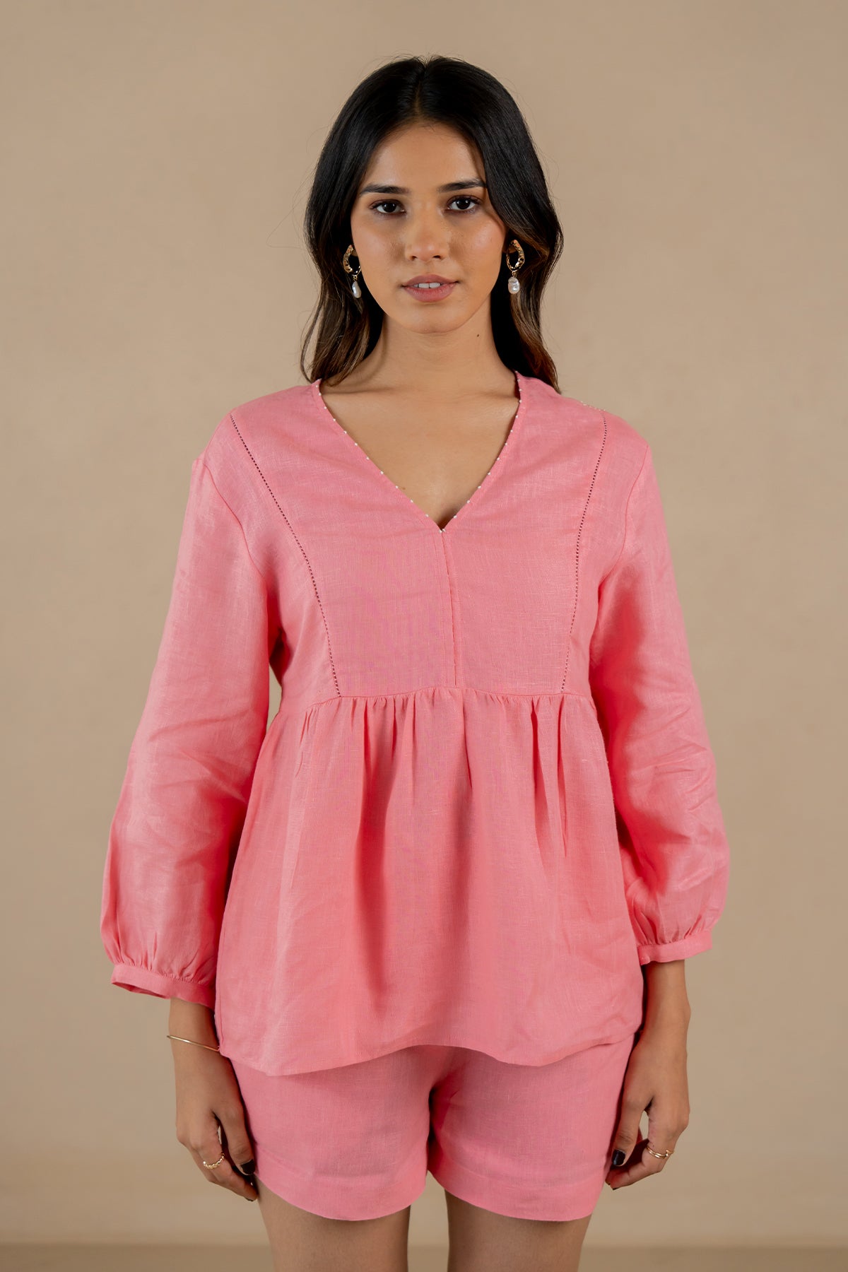 Linen Sleeveless Pearl Kurta and Pant set- Marble White