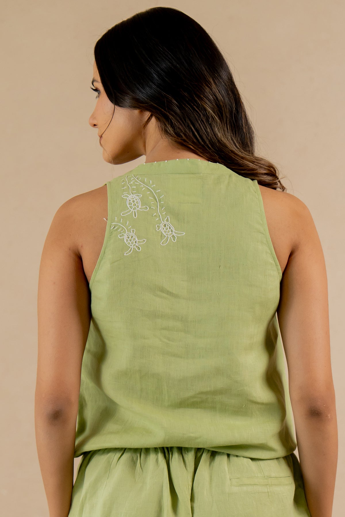 Linen-Sleeveless-Drawstring-Shirt-Algae-Green-