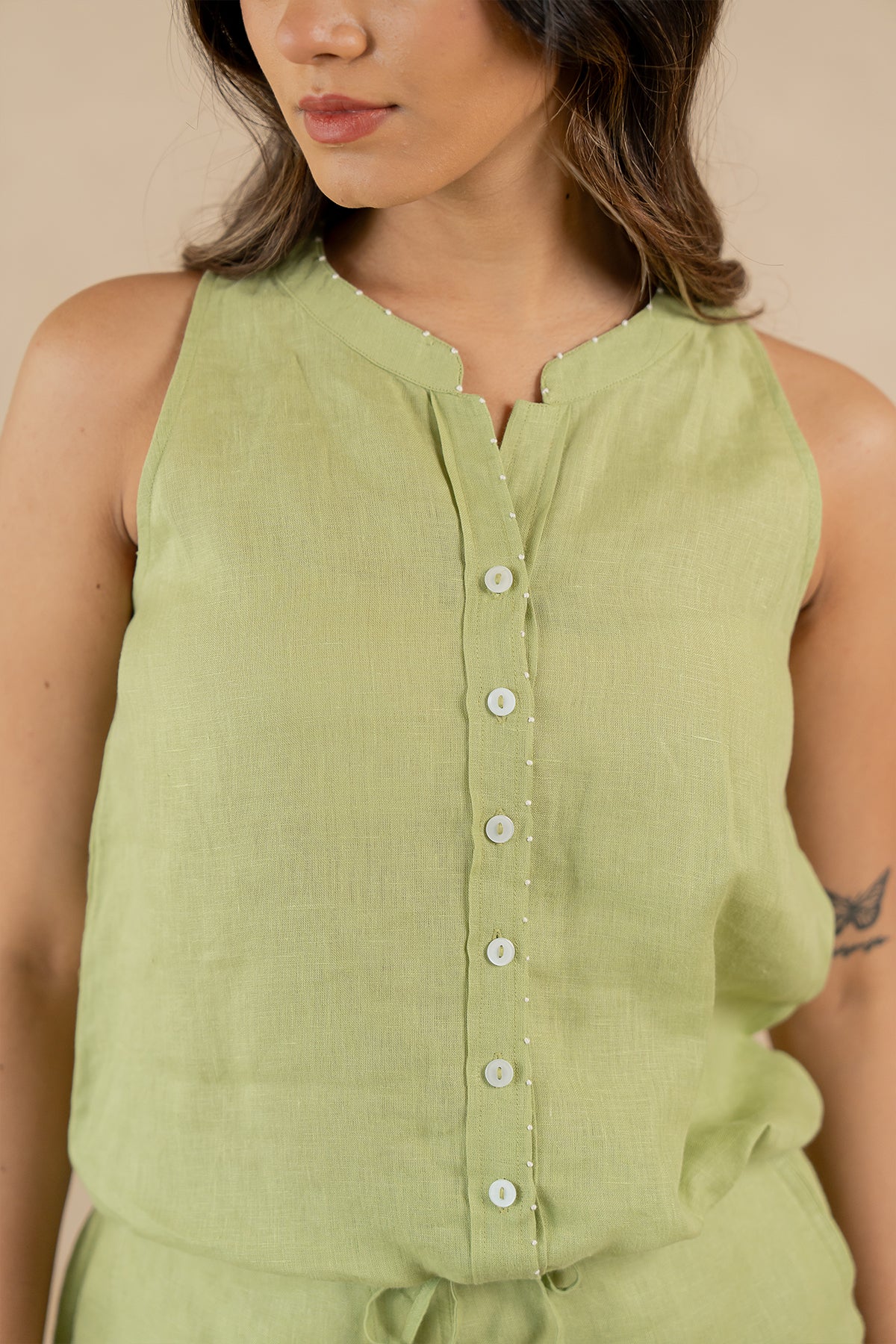 Linen-Sleeveless-Drawstring-Shirt-Algae-Green-