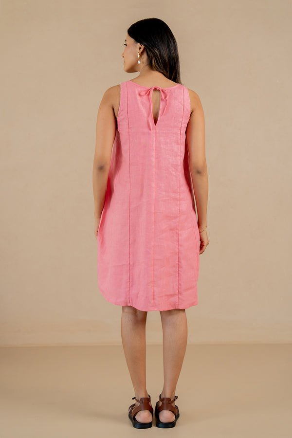 Linen-Sleeveless-Panel-Lace-Dress-Flamingo-Pink-